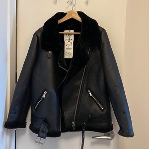 Zara winter biker jacket with fur